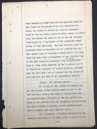 Signed 1919 agreement between Rinehart, Rex Beach and Samuel Goldwyn