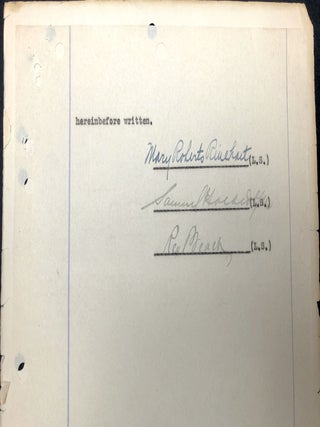 Signed 1919 agreement between Rinehart, Rex Beach and Samuel Goldwyn