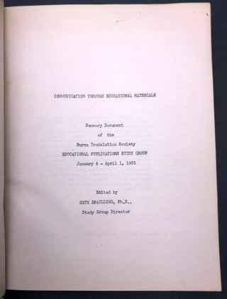 Communication Through Educational Materials (1955): Burma Translation Society Educational Publications Study Group