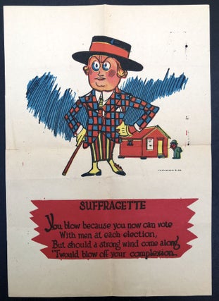 Item #H30687 "Suffragette" -- 1920s-1930s satirical color cartoon sheet with verse. Beistle Co