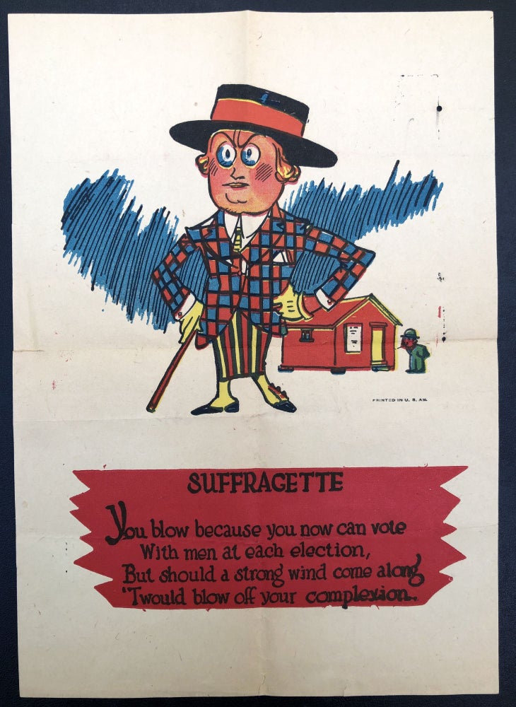 Item #H30687 "Suffragette" -- 1920s-1930s satirical color cartoon sheet with verse. Beistle Co.