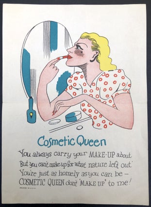 Item #H30688 Cosmetic Queen -- 1920s-1930s satirical color cartoon sheet with verse. Beistle Co