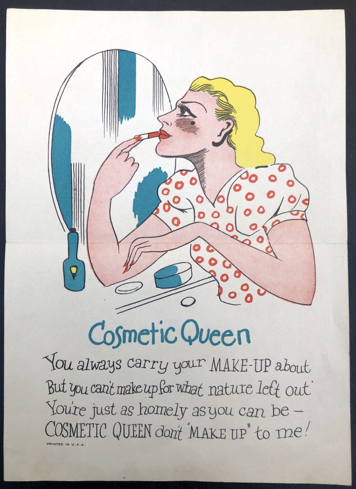 Item #H30688 Cosmetic Queen -- 1920s-1930s satirical color cartoon sheet with verse. Beistle Co.
