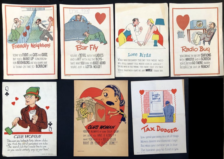 Item #H30690 7 "Vinegar Valentines" from the 1920s-30s -- satirical cartoon broadsheets with verse. Beistle Co.