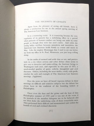 The Necessity of Civility, Opening Remarks Delivered at the 48th Annual Meeting of the American Law Institute, May 18, 1971