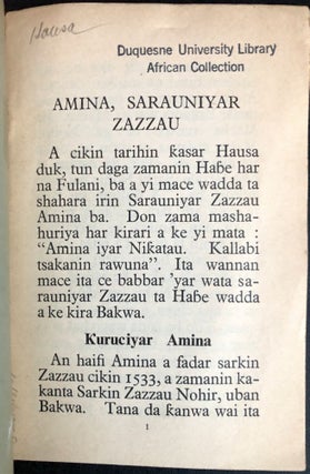 Hausa primary school reader on Amina Queen of Zazzau; Amina Sarauniyar Zazzau
