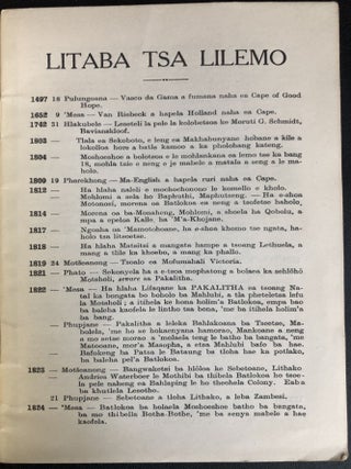 Chronology of important dates in S. Africa & Lesotho, 1497-1930: Litaba tsa Lilemo
