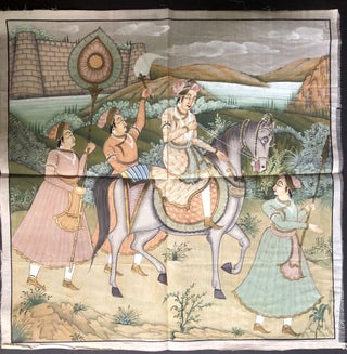 Item #H31672 19th century Mughal Rajasthan Indian painting of a Maharani on horseback with entourage