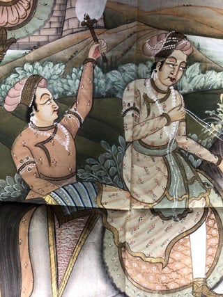 19th century Mughal Rajasthan Indian painting of a Maharani on horseback with entourage