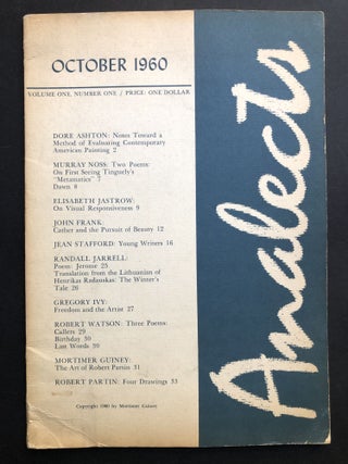 Item #H32034 Analects, Vol. 1 no. 1, October 1960. Mortimer Guiney, Randall Jarrell, ed. Dore Ashton