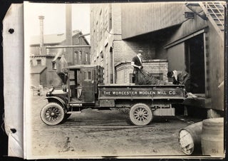 Item #H32089 Handsome 1920s linen backed photo of Worcester Wollen Mill Co. truck unloading at...