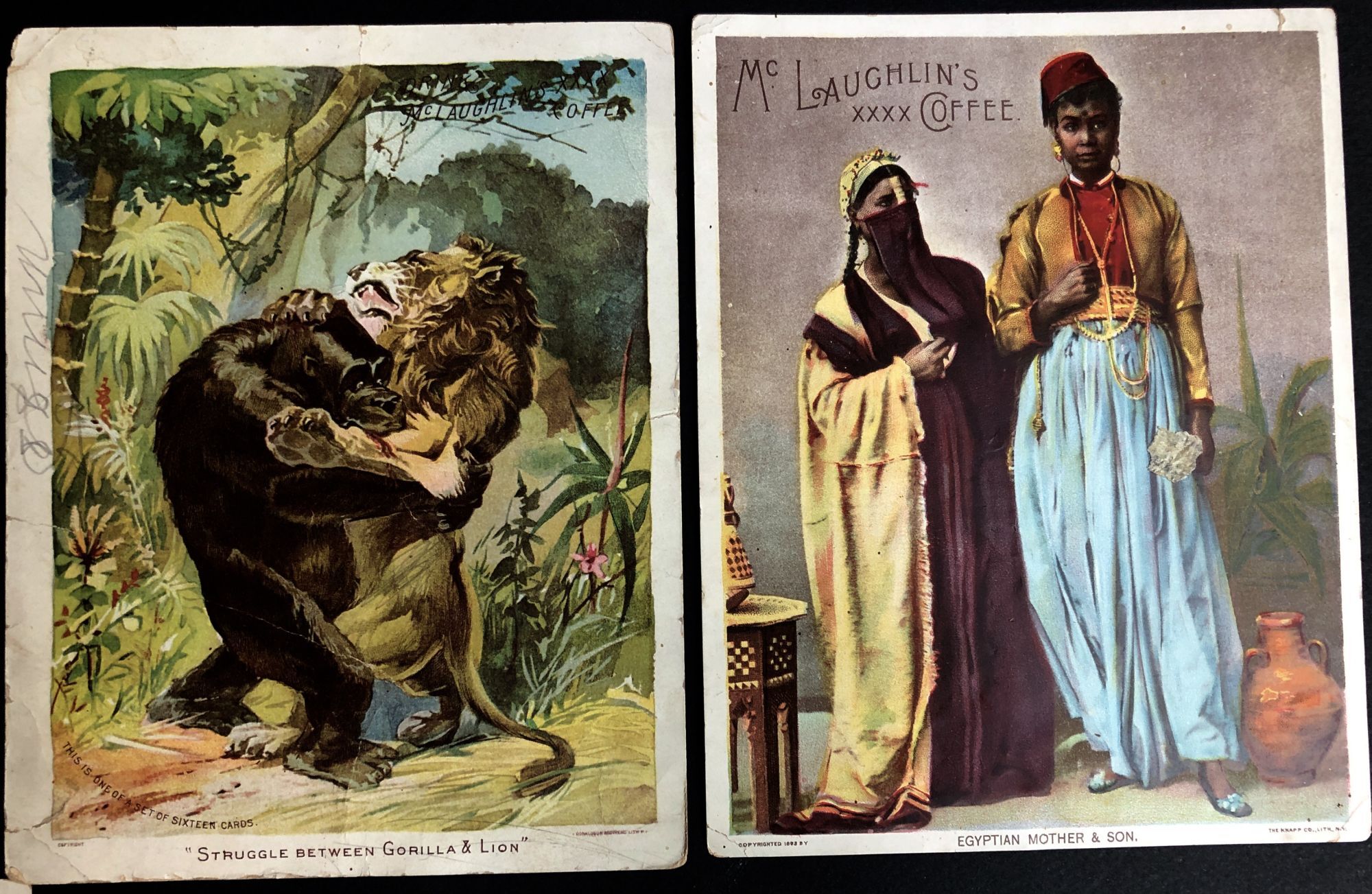 11 large 1890s McLaughlin XXXX Coffee trade cards, Egyptians