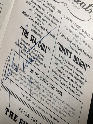1939 program for "The Sea Gull" and "Idiot's Delight" at Nixon Theatre, Pittsburgh signed by Lunt & Fontanne