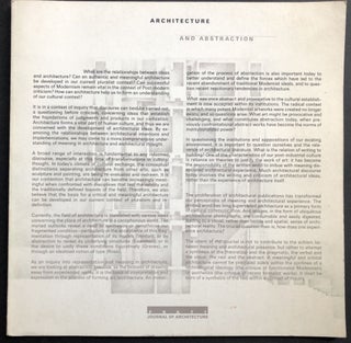 Item #H32655 Pratt Journal of Architecture, Vol. I, 1985: Architecture and Abstraction. David...