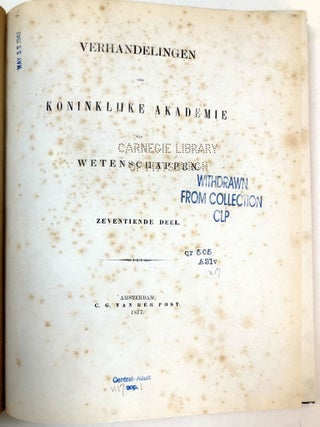 Item #H32903 Verhandelingen der Koninklijke Akademie van Wetenschappen, Vol. 17, 1877. A....