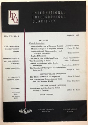 Item #H32919 International Philosophical Quarterly, March 1967: Husserl Symposium. W. Norris...