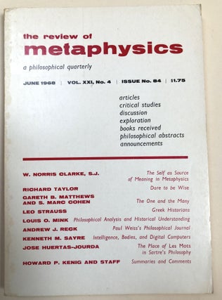 Item #H32939 The Review of Metaphysics, June 1968, with Strauss on Greek Historians. Richard J....