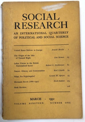 Item #H32944 Social Research, March 1952 with Leo Strauss's "The Origin of the Idea of Natural...