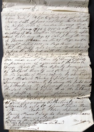 1851-1852 Hollidaysburg legal document with handwritten survey notebook from 1794-1795
