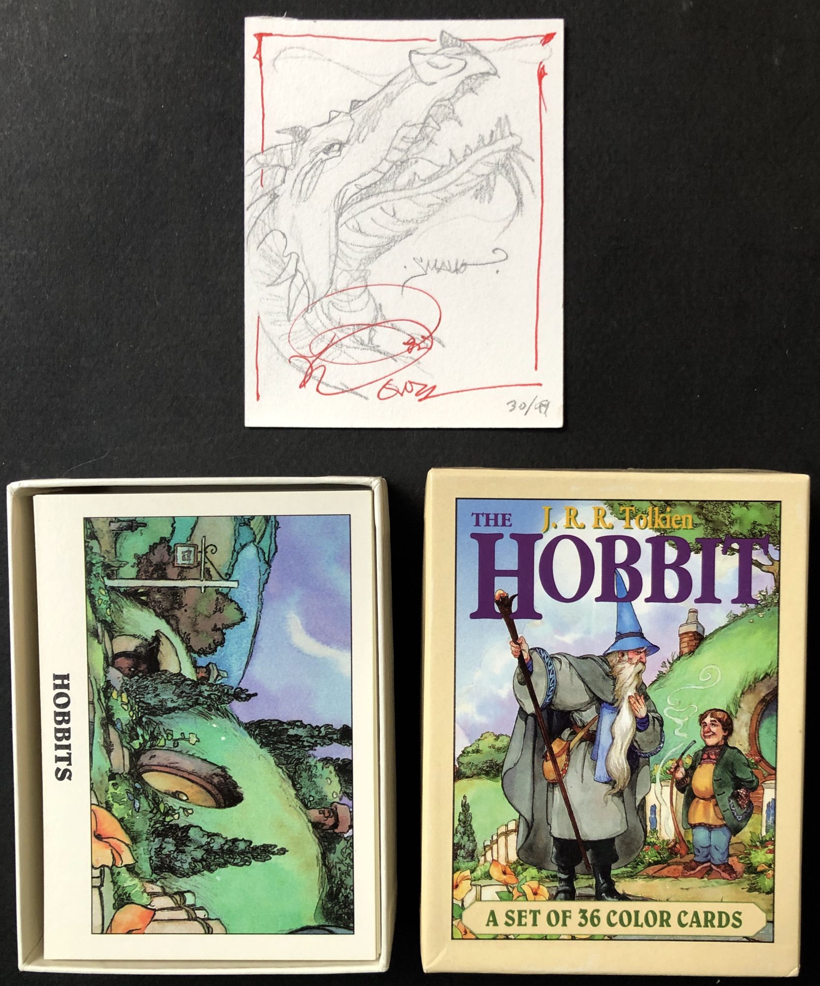The Hobbit, Set of 36 Color Cards with original drawing of Smaug the