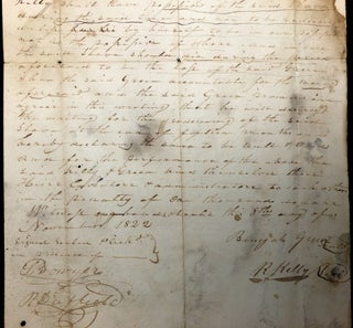 1822 agreement regarding a slave named Abraham between Benijah Green & R. Kelly, Webster County, Virginia