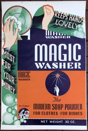 Item #H33480 Large original deco 1930s poster for Magic Washer modern soap powder "Keeps Hands...