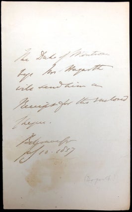 Item #H33506 1857 note to a Mr. Hogarth to send him a receipt for the enclosed cheque. 4th Duke...