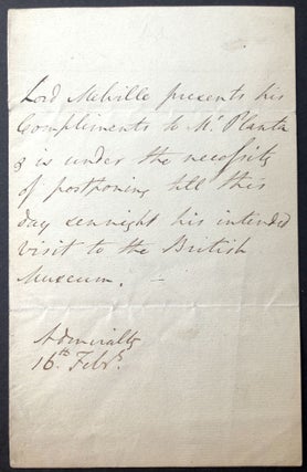 Item #H33509 Ca. 1800 handwritten note to Joseph Planta, Director of the British Museum,...