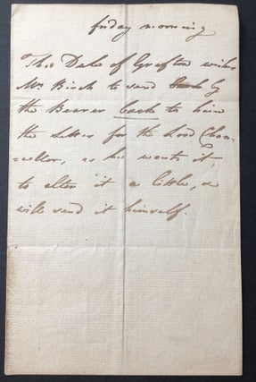 Item #H33510 Undated early 1800s note asking for the return of a letter to the Lord Chancellor...