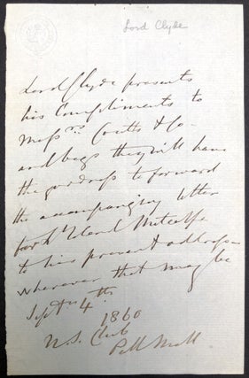 Item #H33516 Short note from Lord Clyde dated 1860 re James Metcalfe his aide in India. 1st Baron...