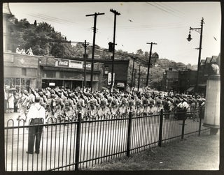 Item #H33650 14 x 11" photo of WWII troops marching through the lower Hill District, Pittsburgh....