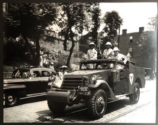 Item #H33651 14 x 11" photo of three military police officers in Pittsburgh riding in Jeep, ca....