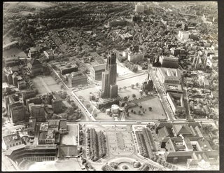 Item #H33655 14 x 11" photo aerial view of Oakland neighborhood of Pittsburgh, Cathedral of...