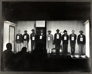Item #H33663 14 x 11" photo of suspect lineup, Hill District Police Station, Pittsburgh 1950s....