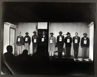 Item #H33664 14 x 11" photo of suspect lineup, Hill District Police Station, Pittsburgh 1950s....