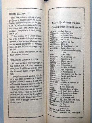 Group of 1934-1937 brochures, booklets, passenger lists, receipts, etc., for trip to Italy, Switzerland and Germany