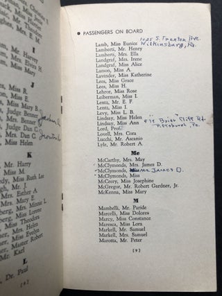 Group of 1934-1937 brochures, booklets, passenger lists, receipts, etc., for trip to Italy, Switzerland and Germany