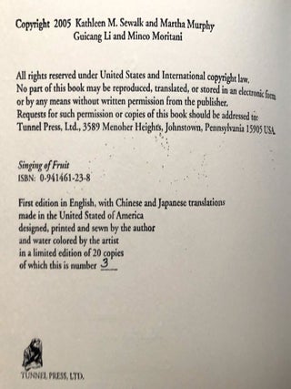 Singing of Fruit, Haiku Poems, with translations into Chinese and Japanese, one of 20 copies signed