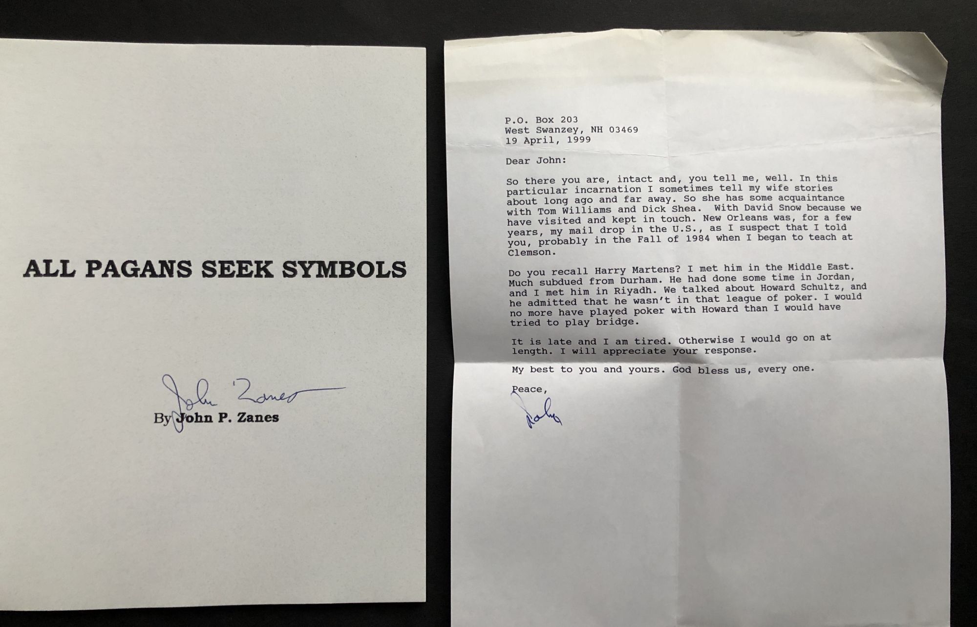 All Pagans Seek Symbols - signed and with laid in letter from author ...