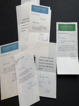 Archive of 200 acceptance/rejection notes and literary correspondence to poet John Alfred Taylor including Robert Bly, Joseph McElroy, Dave Smith, Mona Van Duyn, John Williams, Thomas Williams, et al.