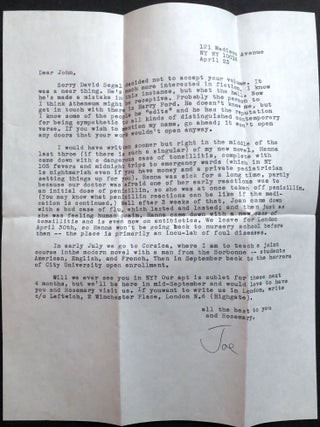Archive of 200 acceptance/rejection notes and literary correspondence to poet John Alfred Taylor including Robert Bly, Joseph McElroy, Dave Smith, Mona Van Duyn, John Williams, Thomas Williams, et al.