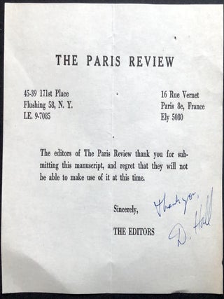 Archive of 200 acceptance/rejection notes and literary correspondence to poet John Alfred Taylor including Robert Bly, Joseph McElroy, Dave Smith, Mona Van Duyn, John Williams, Thomas Williams, et al.