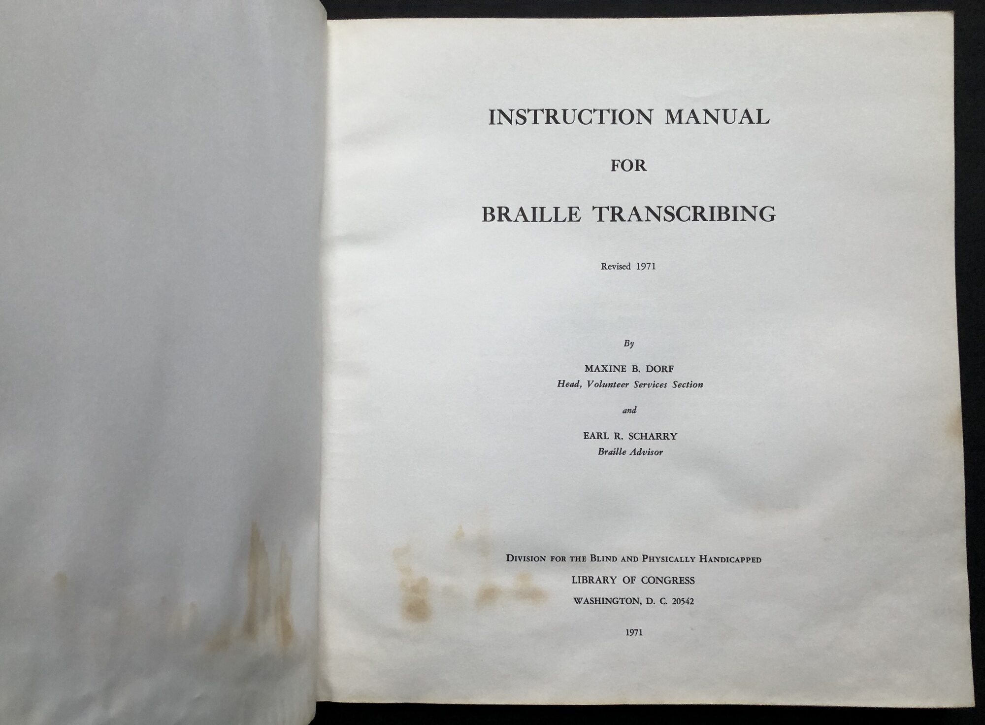 Braille Textbooks Example Code of Braille Textbook Formats and Techniques 1965 and Instruction ...