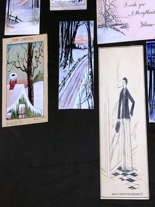 21 original pieces of art (1916-1947): drawings, watercolors, paintings, Christmas cards