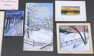 21 original pieces of art (1916-1947): drawings, watercolors, paintings, Christmas cards