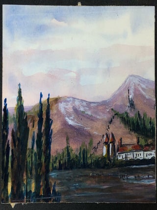 21 original pieces of art (1916-1947): drawings, watercolors, paintings, Christmas cards