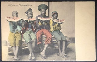 Item #H35322 Ca. 1900s colorized racist Black Americana postcard: Oh' dat ar Watermillion