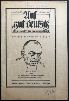 Item #H35453 Auf gut Deutsch. Wochenschrift für Ordnung und Recht. 2. Jahrgang 1920, 9. und 10....