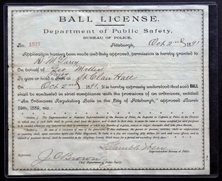Item #H35466 1891 license to hold a ball at St. Clair Hall Pittsburgh, signed by Police...