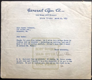 Item #H35638 Funny 1933 typed letter on General Cigar Co. stationary, referencing George Burns....